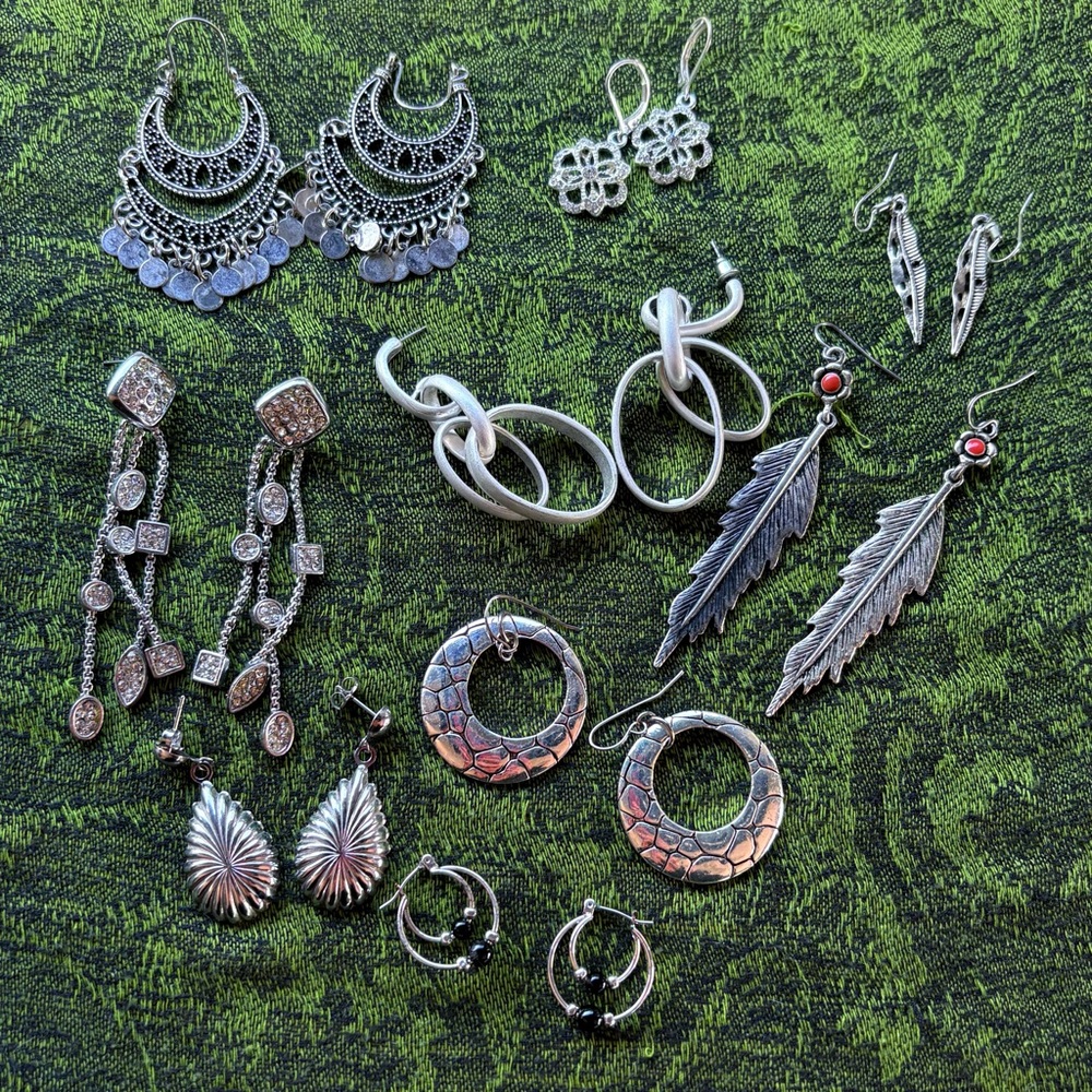 Earring bundle lot of silver dangle earrings vintage to modern boho western glam
